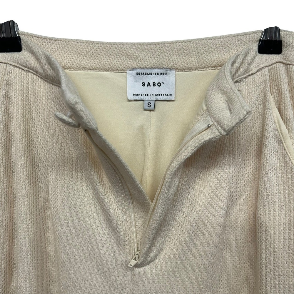 SABO Cream Textured Wide Leg Trouser Pants S Minimalist Resort Quiet Luxury Chic - Picture 4 of 10